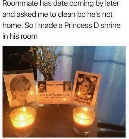 Roommate has aate coming by later and asked me to clean bc hes not home So I made a Princess D shrine in his room