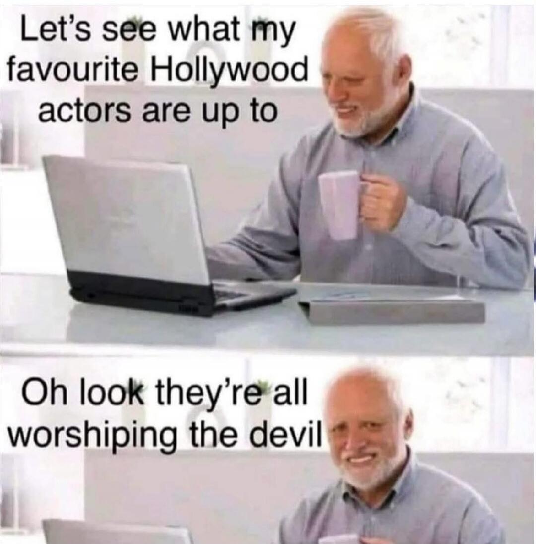 Let's see what my favourite Hollywood actors are up to. Oh look they're all worshiping the devil.