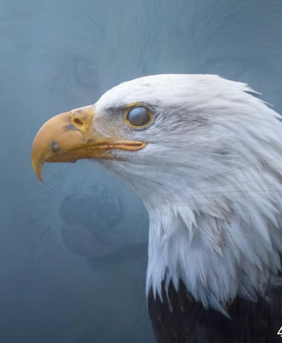 A close-up of a bald eagle's head.