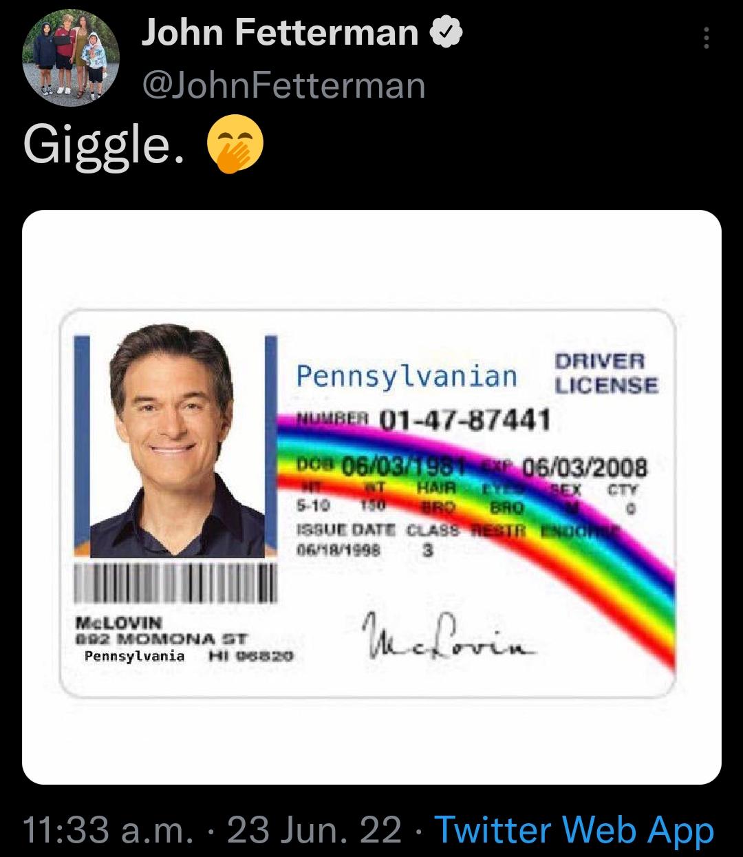 7 John Fetterman W oiorrettem onven Pennsylvanian picemee s 01 47 87441 06032008 LRI mcLovin