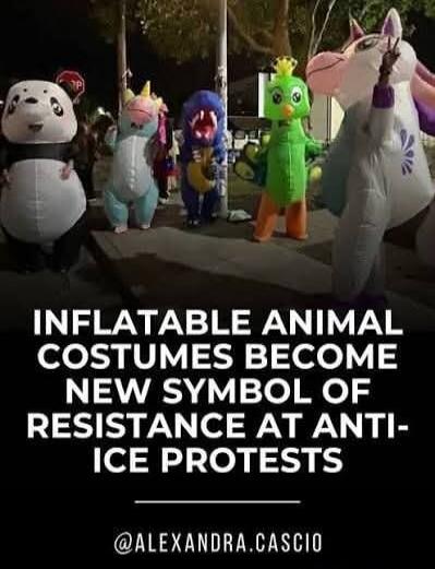 INFLATABLE ANIMAL COSTUMES BECOME NEW SYMBOL OF RESISTANCE AT ANTI-ICE PROTESTS

@ALEXANDRA.CASCIO
