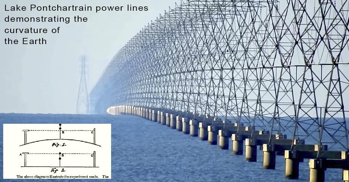 Lake Pontchartrain power lines demonstrating the curvature of the Earth z The abave diagruns llustrate the experiment made _The 0