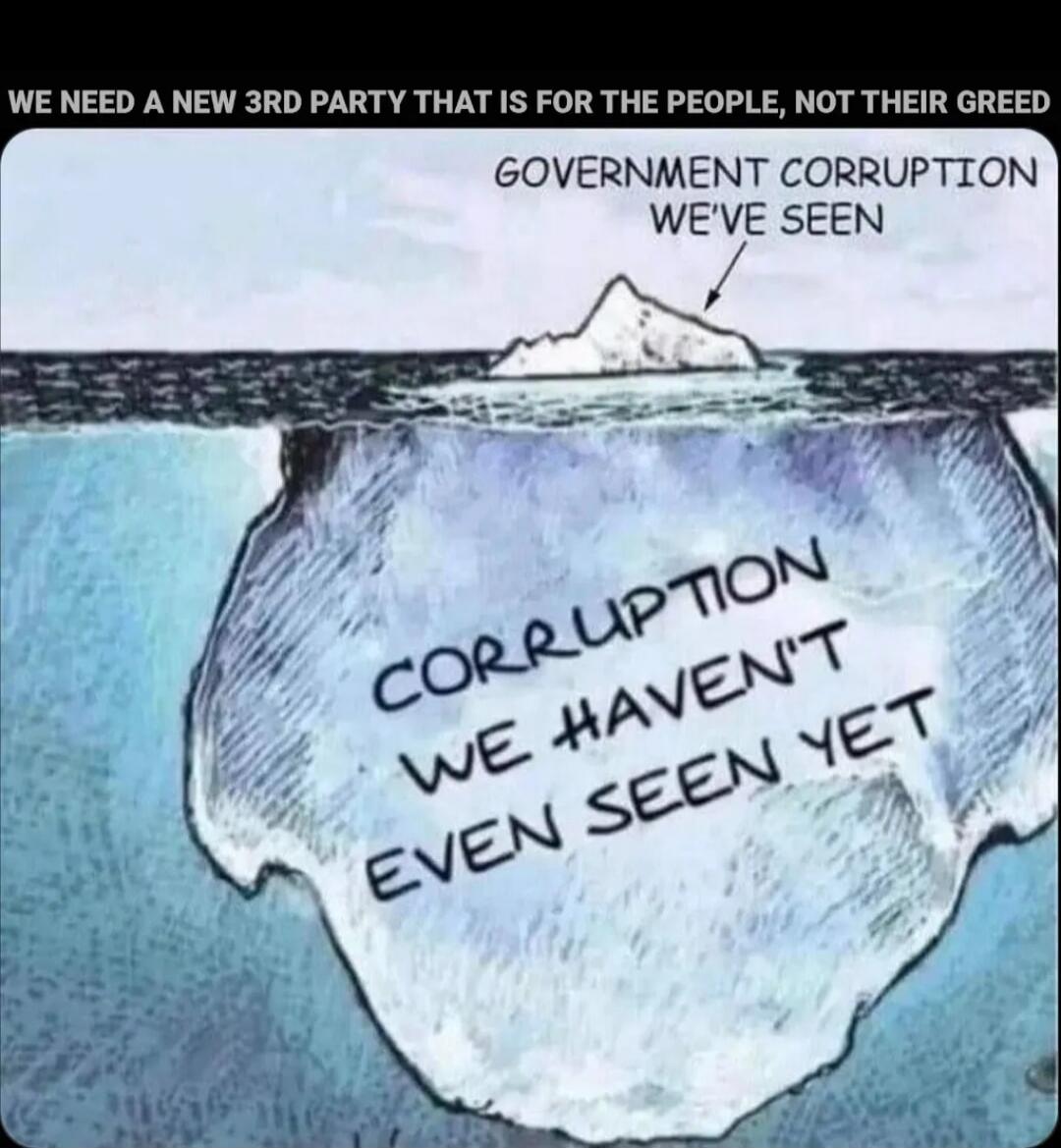 WE NEED A NEW 3RD PARTY THAT IS FOR THE PEOPLE, NOT THEIR GREED
GOVERNMENT CORRUPTION WE'VE SEEN
CORRUPTION WE HAVEN'T EVEN SEEN YET