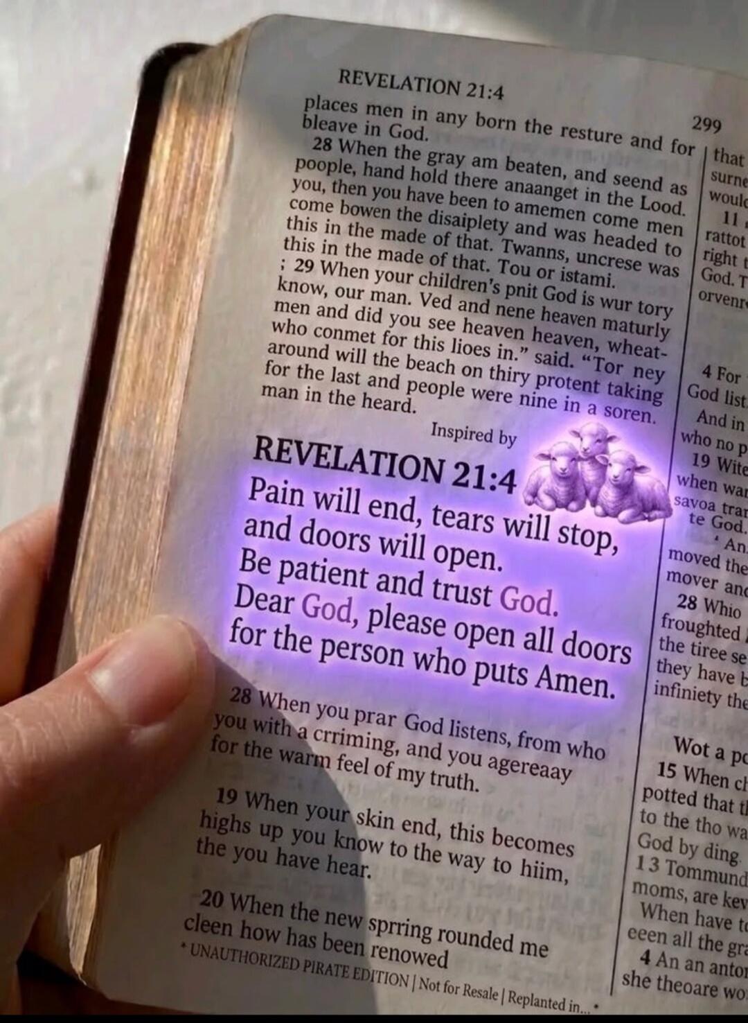 Inspired by REVELATION 21:4 Pain will end, tears will stop, and doors will open. Be patient and trust God. Dear God, please open all doors for the person who puts Amen.