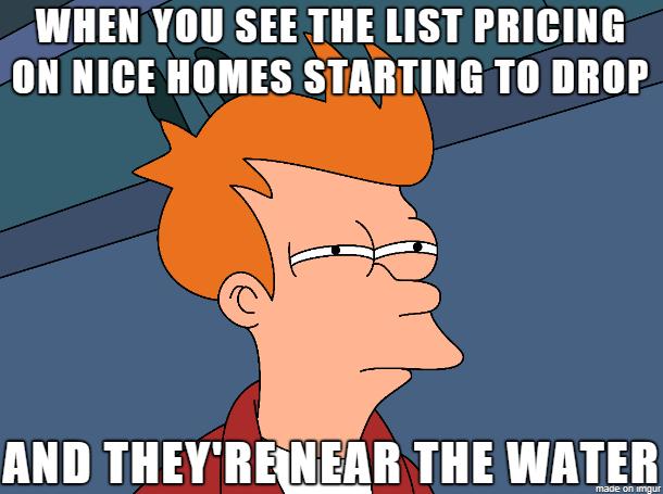 WHEN YOU SEE THE LIST PRICING ON NICE HOMES STARTING TO DROP AND THEYRENEAR THE WATER