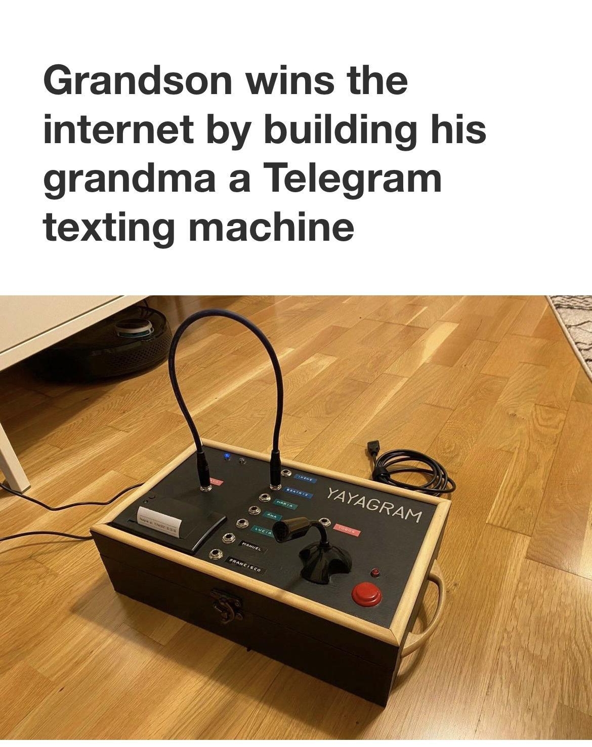 Grandson wins the internet by building his grandma a Telegram texting machine
