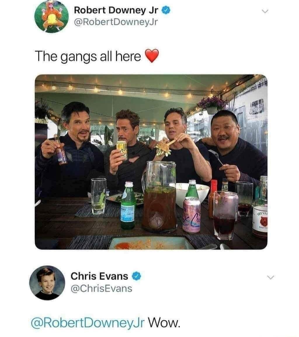 Robert Downey Jr RobertDowneyJr The gangs all here Chris Evans ChrisEvans RobertDowneyJr Wow