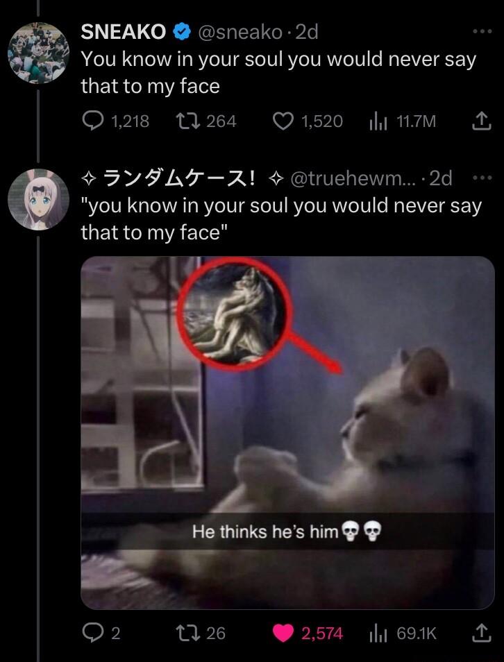 SNEAKO sneako 2d You know in your soul you would never say that to my face Q1218 13264 Q1520 y 1M 53 you know in your soul you would never say LUEIRTAETLN SYYLr2A1 truehewm 2d inks hes him oF 26 257 69K 2