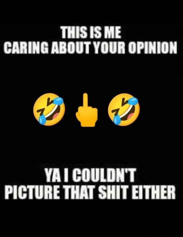 THIS IS ME CARING ABOUT YOUR OPINION 😂🖕😂 YA I COULDN'T PICTURE THAT SHIT EITHER