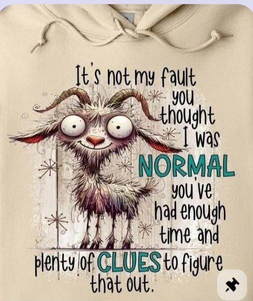 It's not my fault you thought I was NORMAL you've had enough time and plenty of CLUES to figure that out.