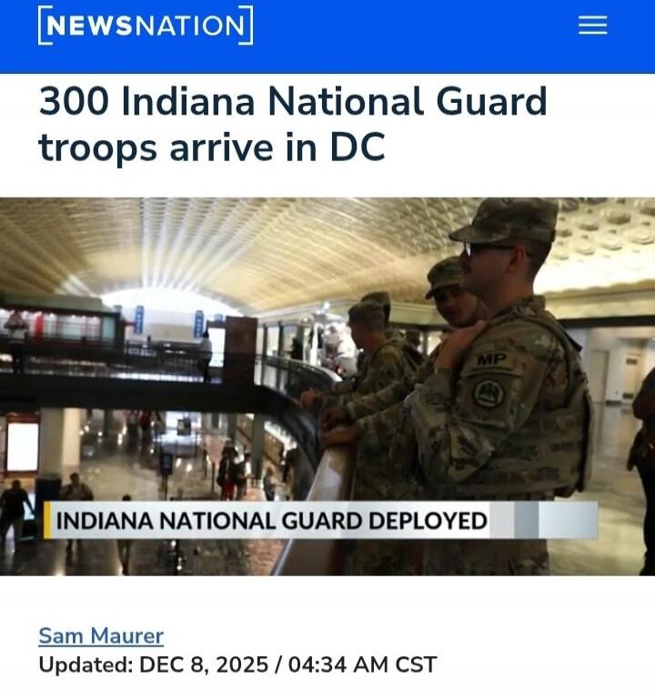 300 Indiana National Guard troops arrive in DC
INDIANA NATIONAL GUARD DEPLOYED
Sam Maurer
Updated: DEC 8, 2025 / 04:34 AM CST