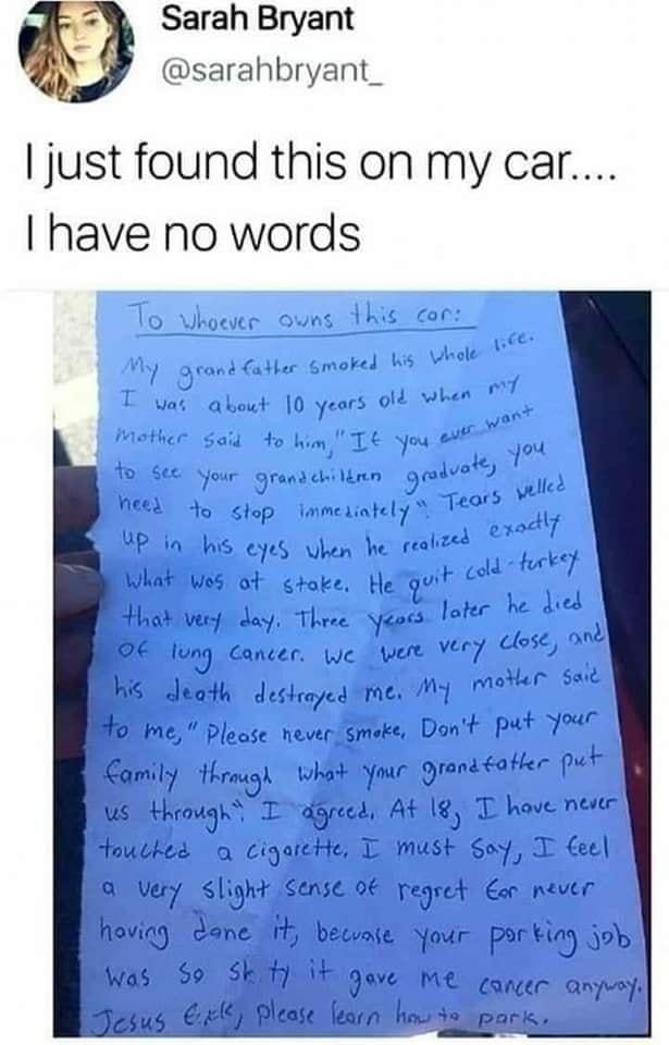 Sarah Bryant sarahbryant_ just found this on my car have no words