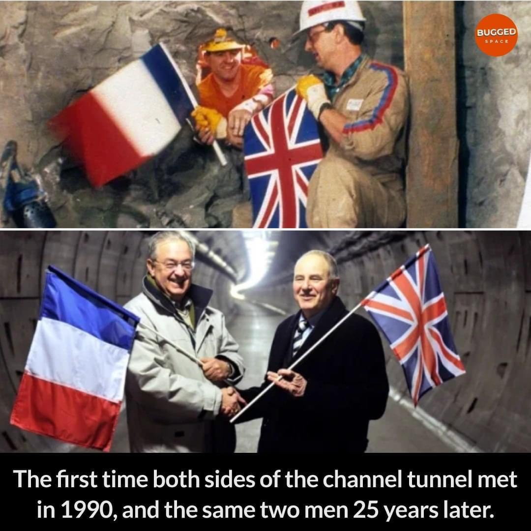 The first time both sides of the channel tunnel met in 1990 and the same two men 25 years later