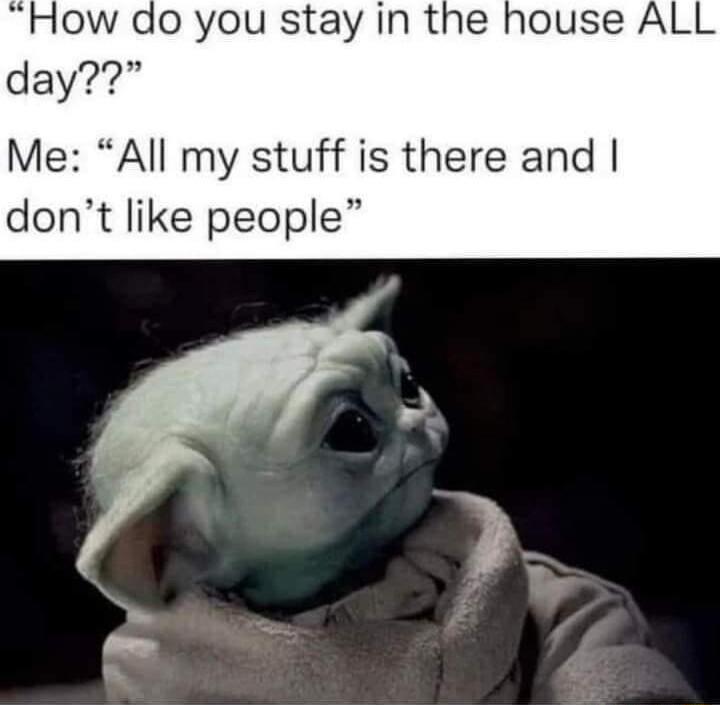 do you stay in the house ALL day Me All my stuff is there and dont like people