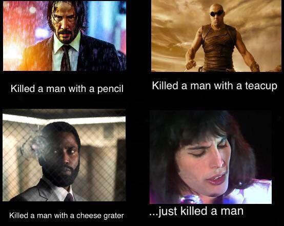 Killed a man with a teacup A just killed a man Killed a man with a cheese grater