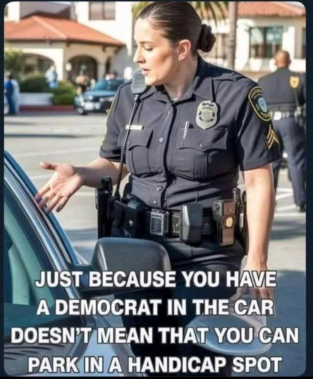 JUST BECAUSE YOU HAVE A DEMOCRAT IN THE CAB DOESN'T MEAN THAT YOU CAN PARK IN A HANDICAP SPOT