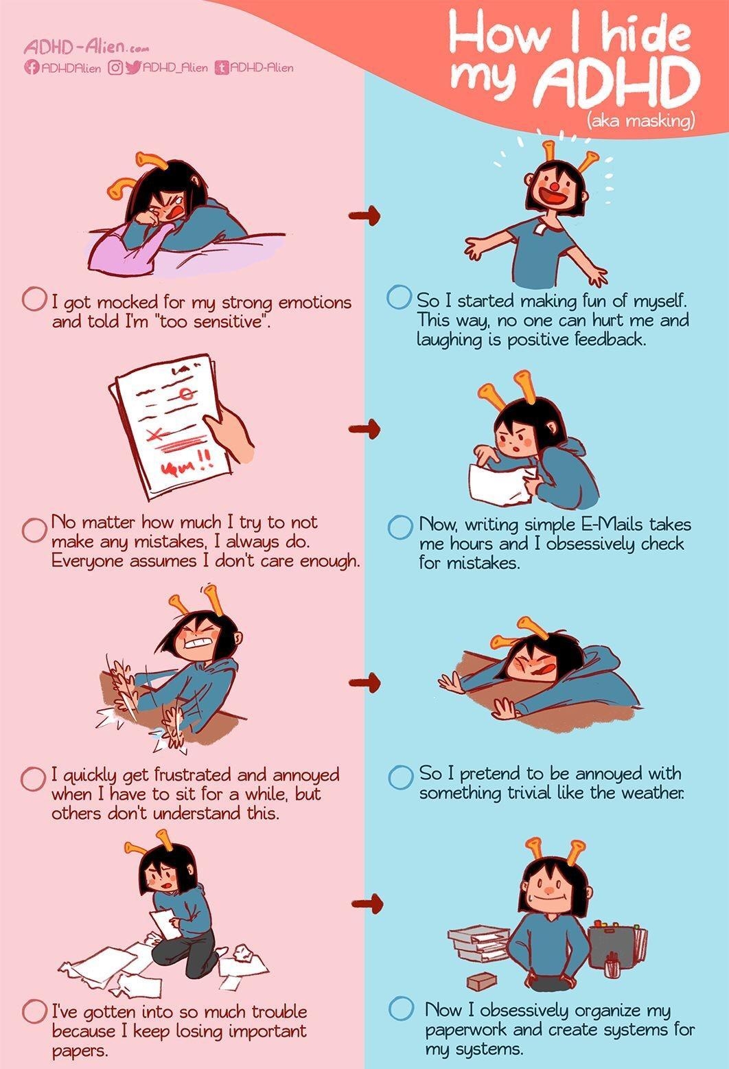 ADHD Alen i Do o BWOO How hide So started making fun of e e e Lighing i postive fedback Mo writing sirele Vs takes et e o mstakes So pretend to be amoyed with o i i e ADHD Alin en