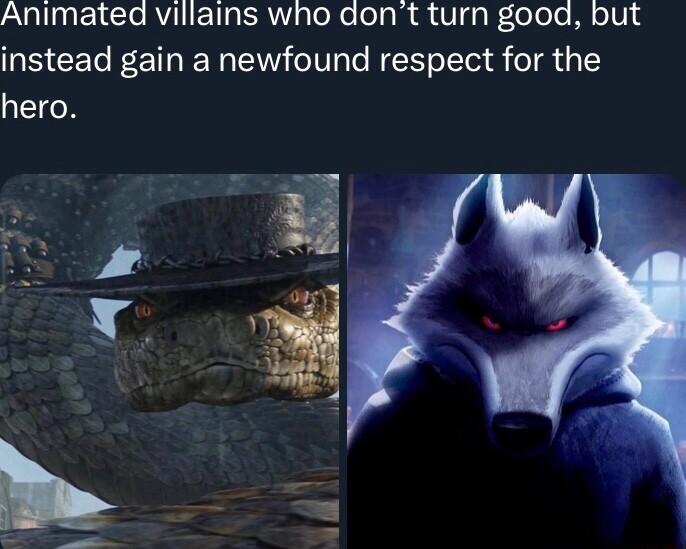 Animated villains who dont turn good but instead gain a newfound respect for the hero
