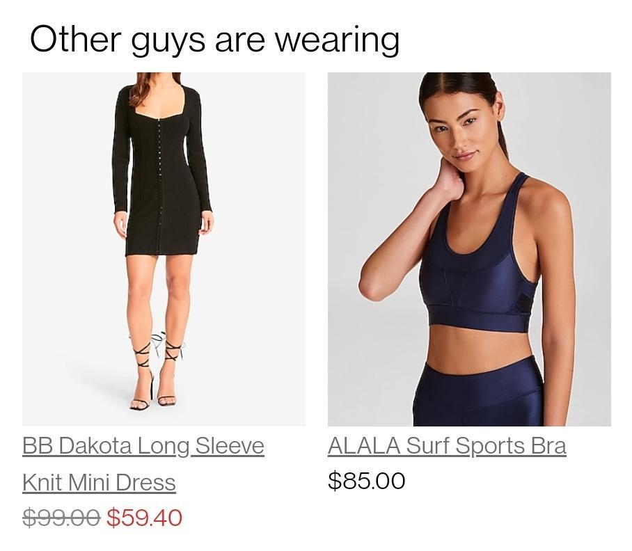 Other guys are wearing BB Dakota Long Sleeve ALALA Surf Sports Bra Knit Mini Dress 8500 9960 5940