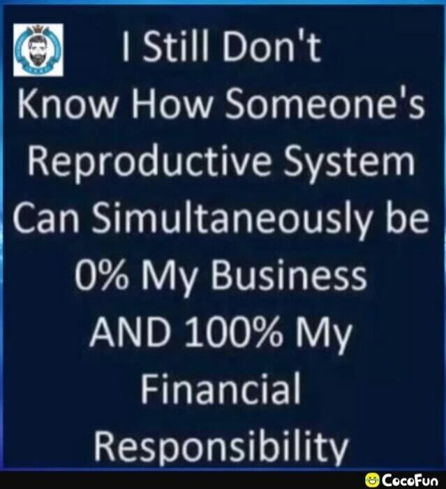 I Still Don't Know How Someone's Reproductive System Can Simultaneously be 0% My Business AND 100% My Financial Responsibility