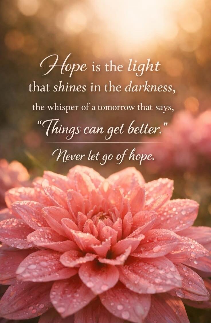 Hope is the light that shines in the darkness, the whisper of a tomorrow that says, 