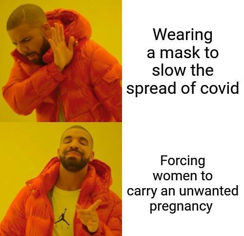 Wearing a mask to slow the spread of covid Forcing women to carry an unwanted pregnancy