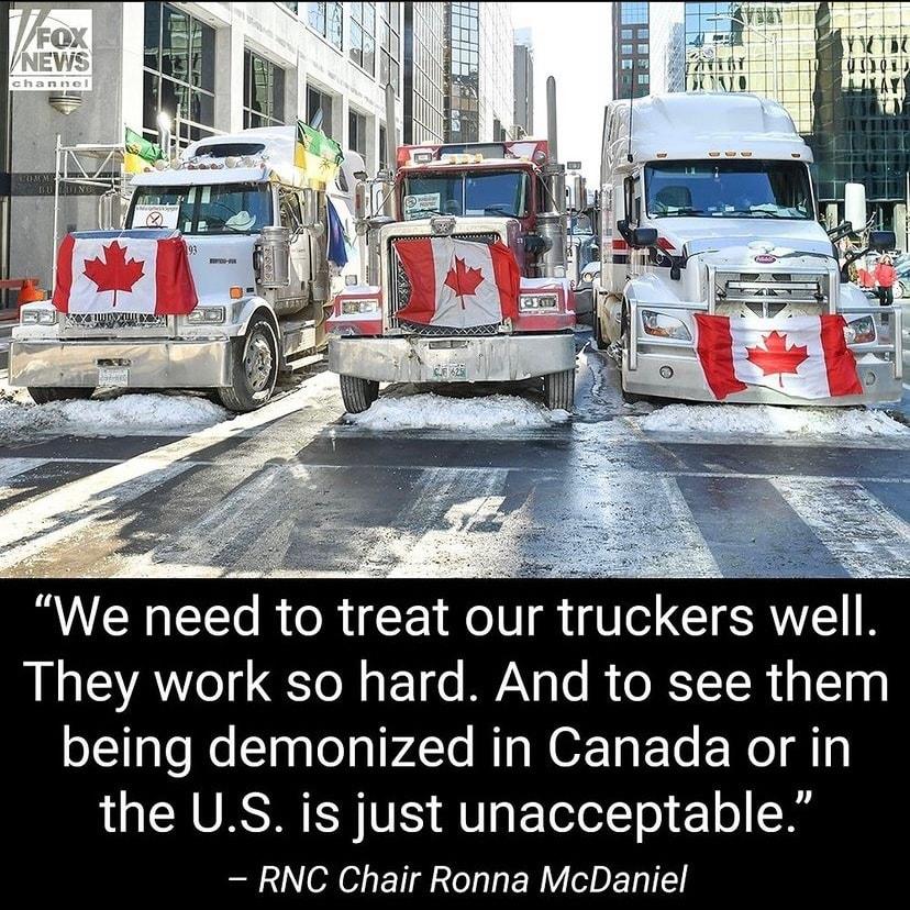 We need to treat our truckers well They work so hard And to see them being demonized in Canada orin LRV R VE U F TelotT o 210 S0 S N0 EY g e i ERY DEGIE