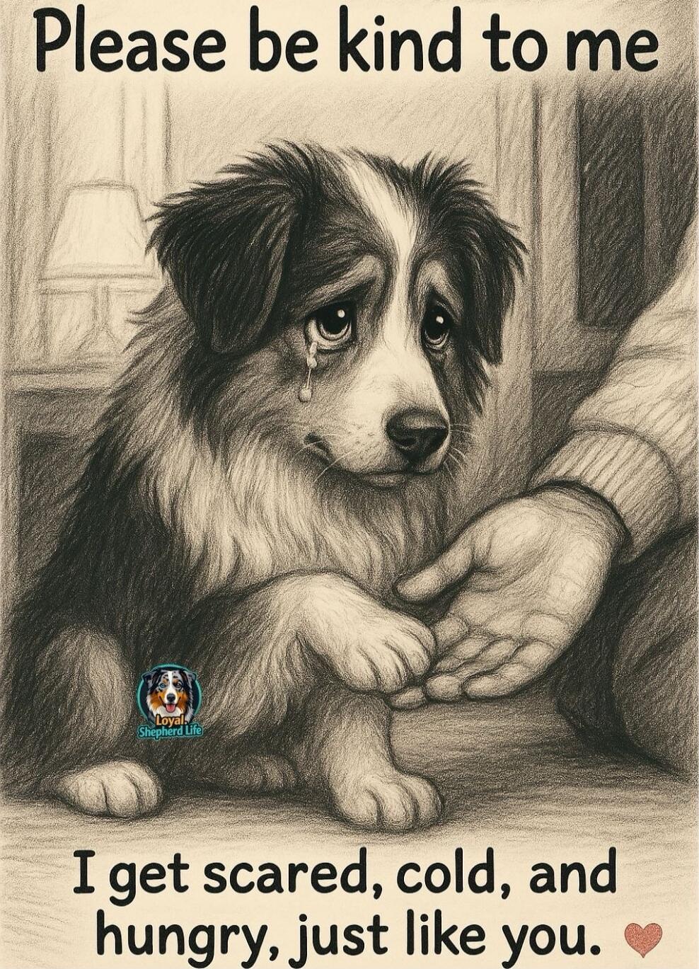 Please be kind to me I get scared, cold, and hungry, just like you.