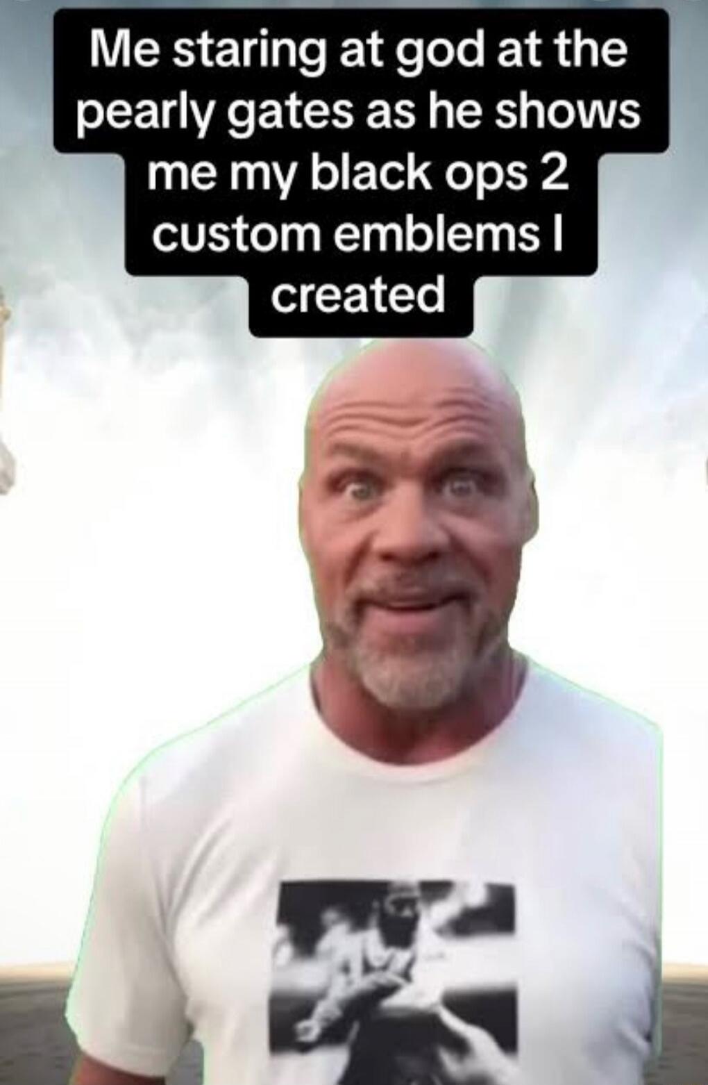 Me staring at god at the pearly gates as he shows me my black ops 2 custom emblems I created