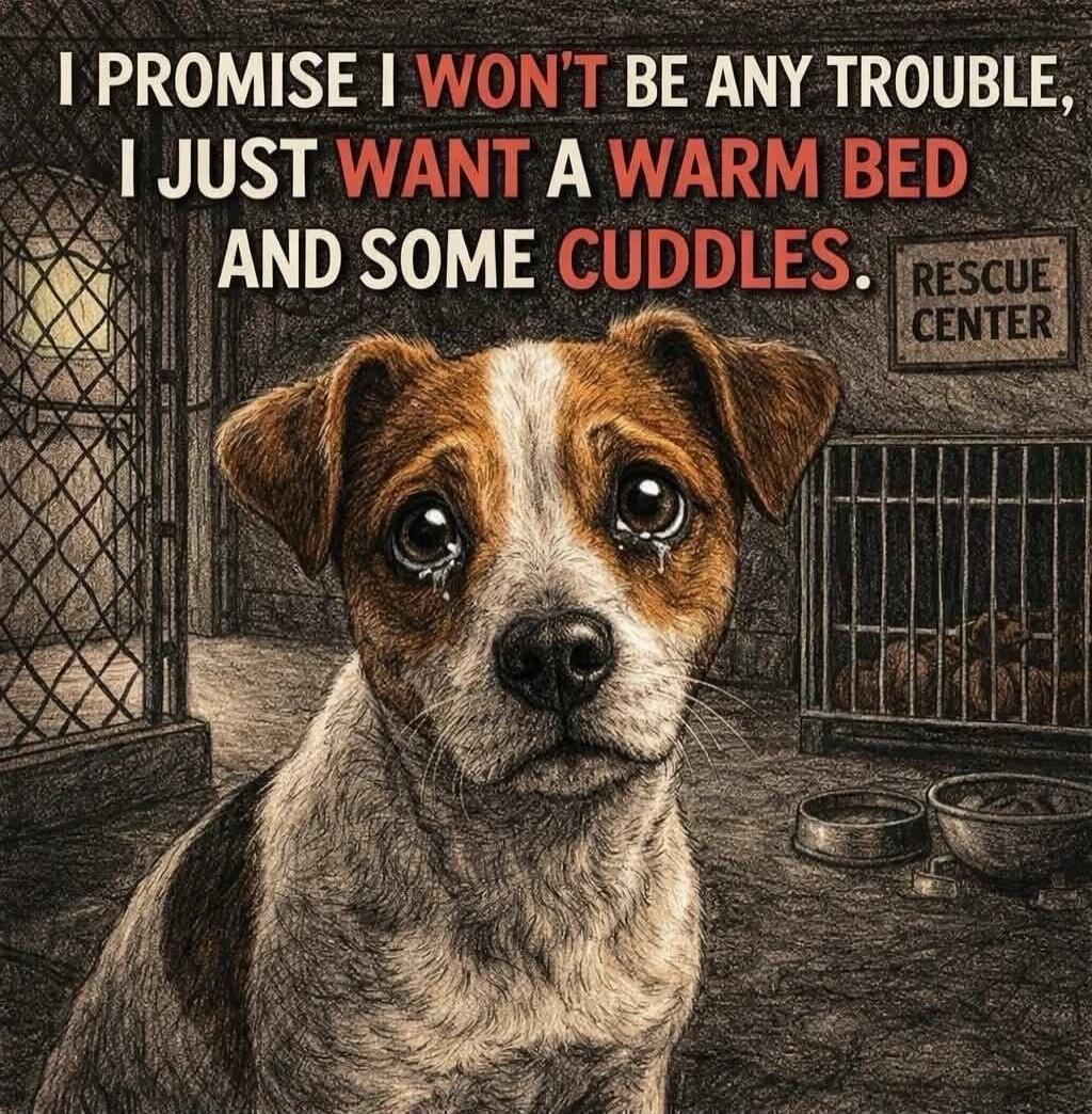 I PROMISE I WON'T BE ANY TROUBLE, I JUST WANT A WARM BED AND SOME CUDDLES. RESCUE CENTER
