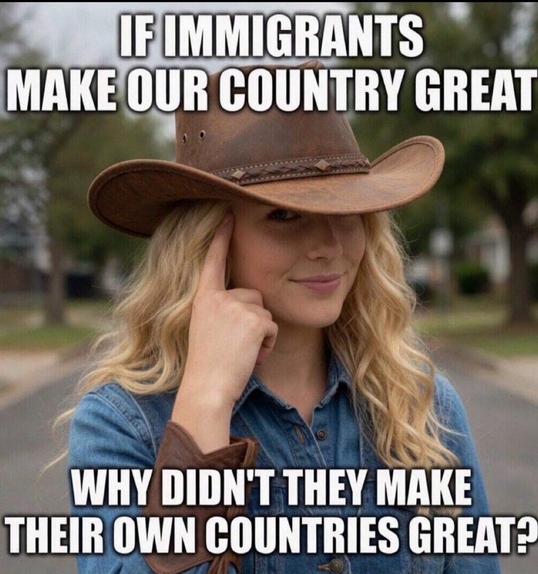 IF IMMIGRANTS MAKE OUR COUNTRY GREAT WHY DIDN'T THEY MAKE THEIR OWN COUNTRIES GREAT?
