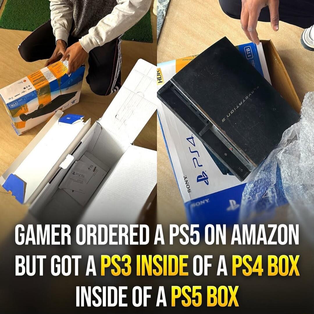 GAMER ORDERED A PS5 ON AMAZON BUT GOT A PS3 INSIDE OF A PS4 BOX INSIDE OF A PS5 BOX