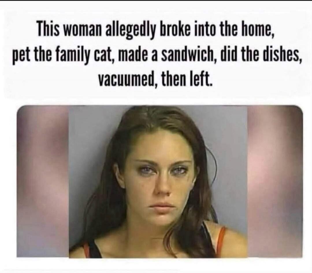 This woman allegedly broke into the home, pet the family cat, made a sandwich, did the dishes, vacuumed, then left.
