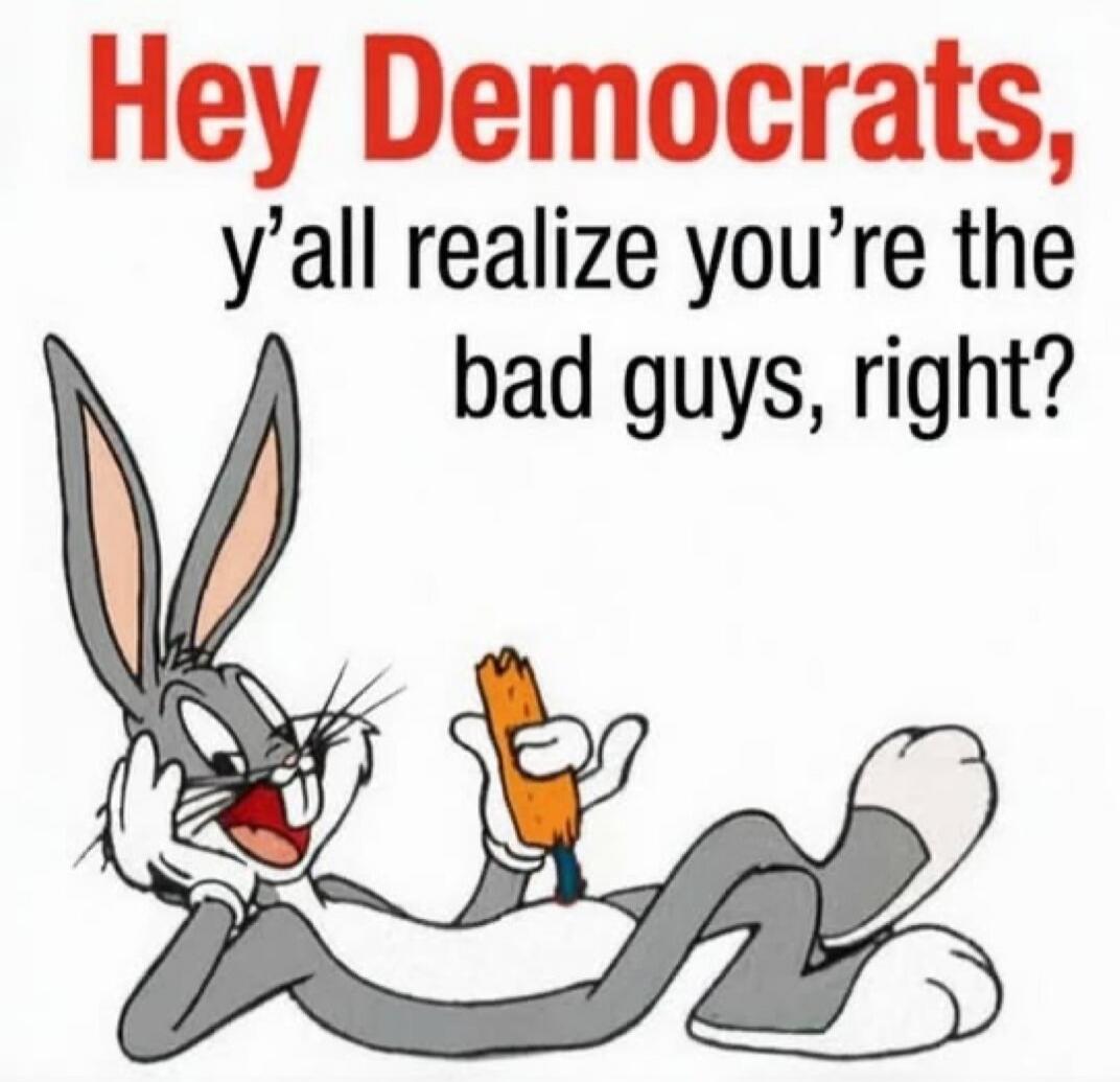 Hey Democrats, y'all realize you're the bad guys, right?