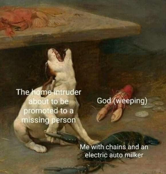 A e Me with chains and an electric auto milker