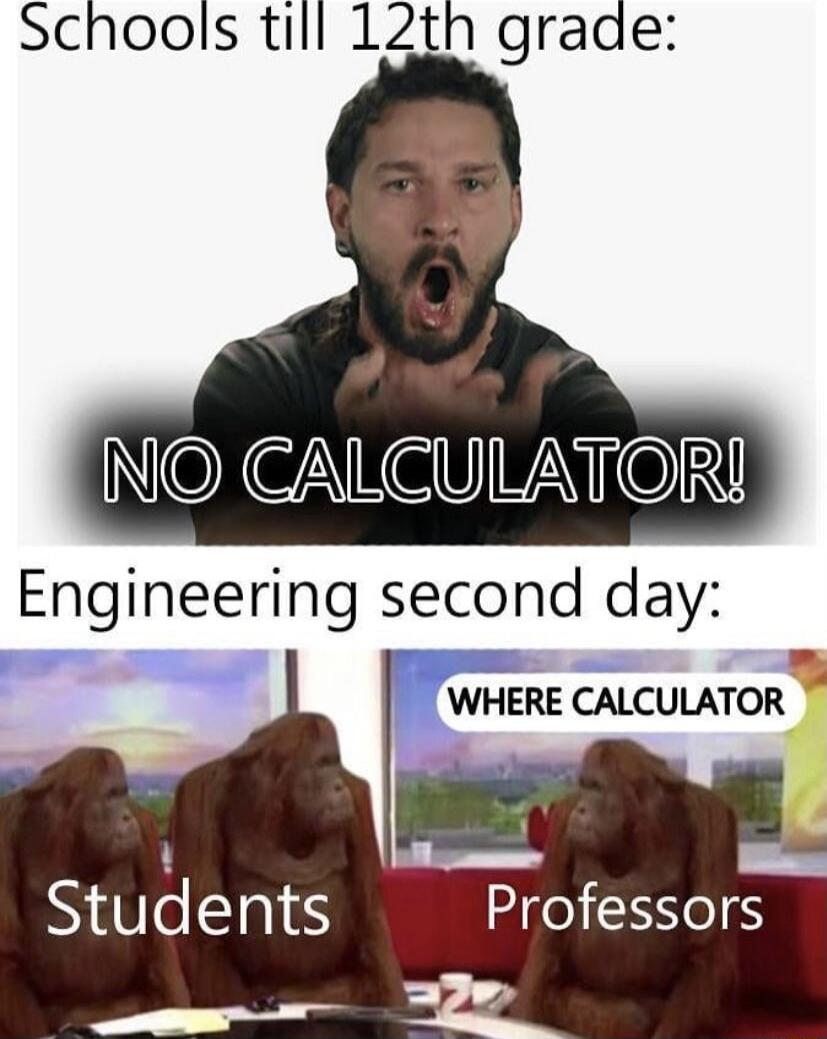 Schooils till 12tn grade NO CALCULATORI Engineering second day WHERE CALCULATOR Students Professors