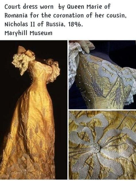 Court dress worn by Queen Marie of Romania for the coronation of her cousin Nicholas 11 of Russia 1896 Maryhill Museum