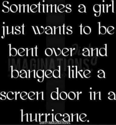 Sometimes a girl just wants to be bent over and banged like a screen door in a hurricane. DIRTY IMAGINATIONS.