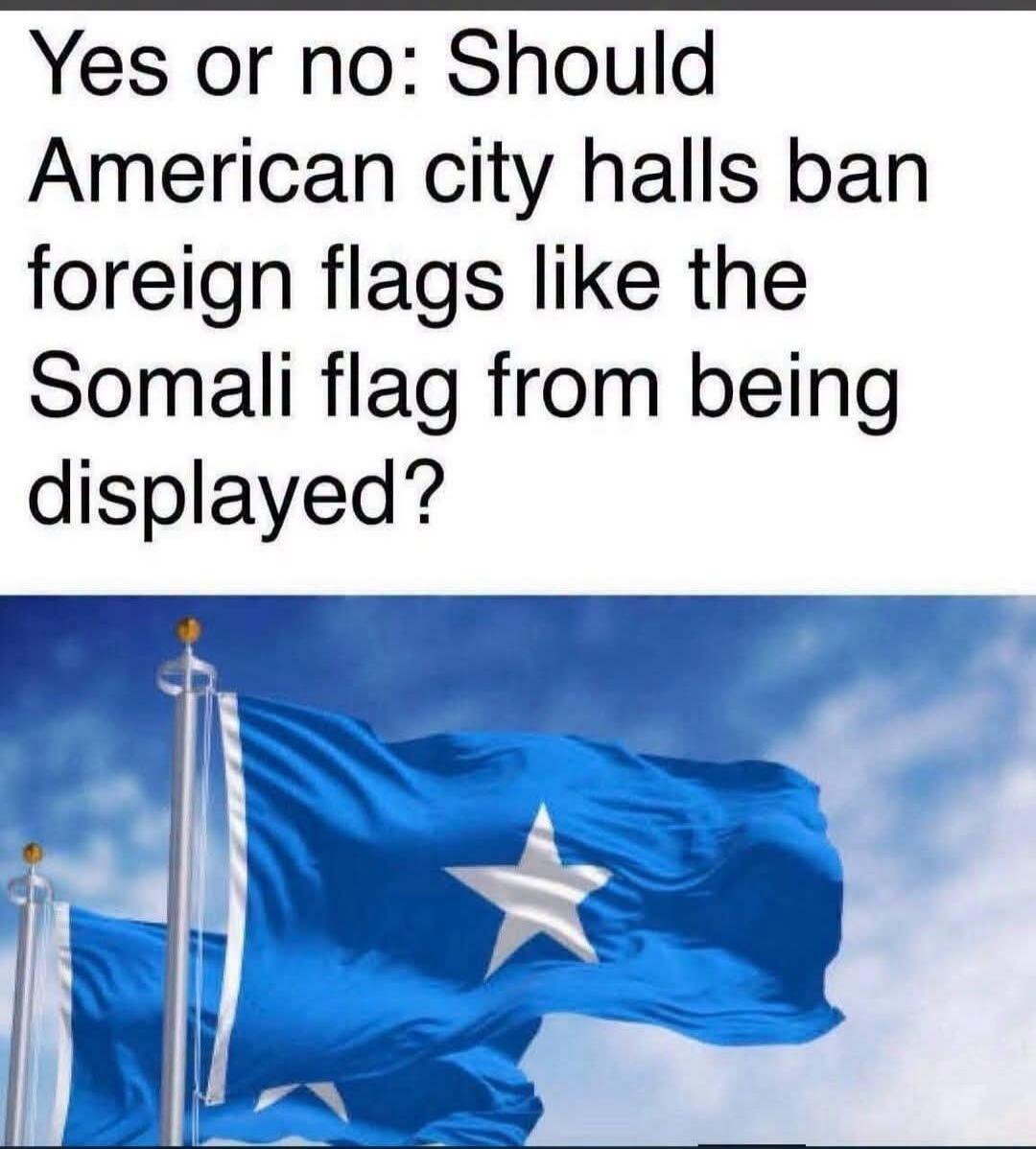 Yes or no: Should American city halls ban foreign flags like the Somali flag from being displayed?