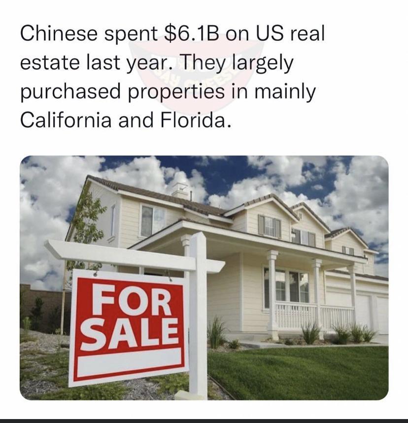 Chinese spent 61B on US real estate last year They largely purchased properties in mainly California and Florida