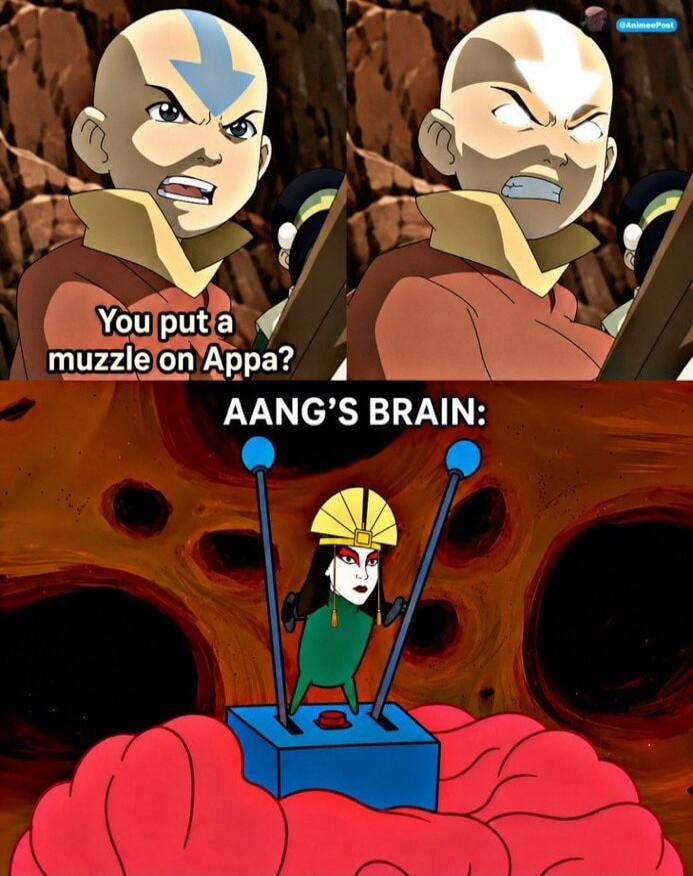 You put a muzzle on Appa? AANG'S BRAIN: