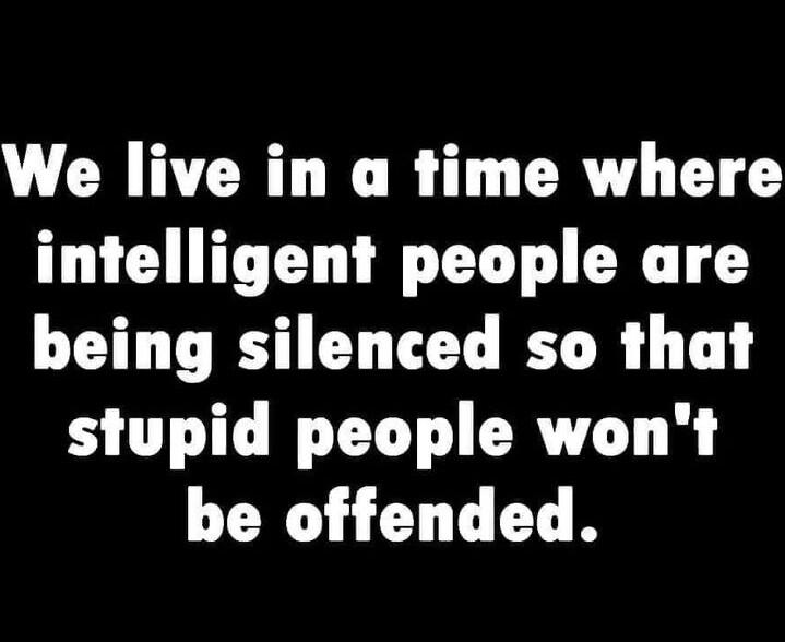 U CAN AL RIL R intelligent people are being silenced so that stupid people wont be offended