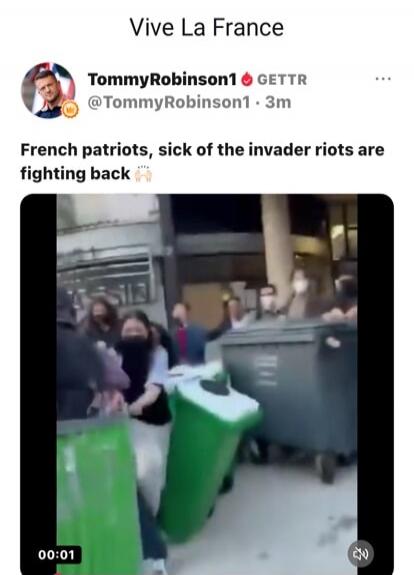 Vive La France. French patriots, sick of the invader riots are fighting back.