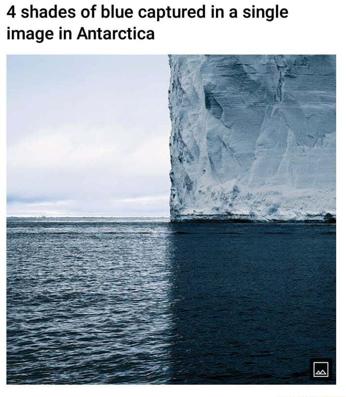 4 shades of blue captured in a single image in Antarctica