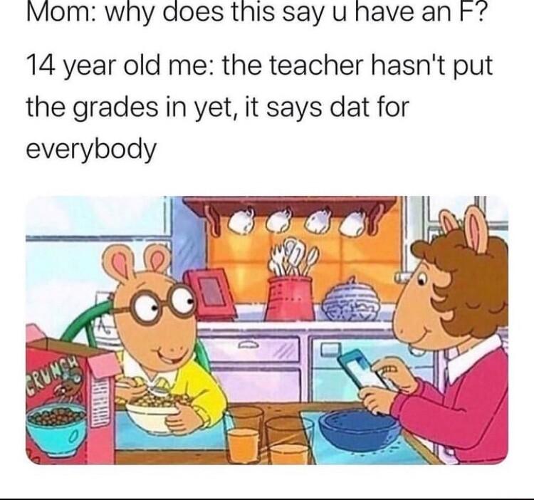 Mom why does this say u have an 7 14 year old me the teacher hasnt put the grades in yet it says dat for everybody
