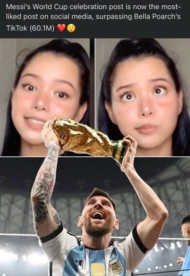 Messis World Cup celebration post is now the most liked post on social media surpassing Bella Poarchs TikTok 601M NENERIEREEL