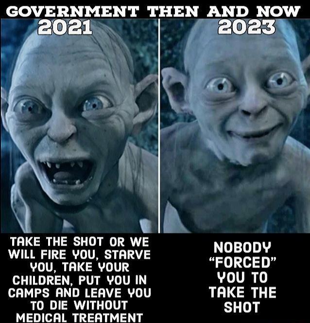 GOVERNMENT THEN AND NOW TAKE THE SHOT OR WE WILL FIRE YOU STARVE Nosopy VOU TAKE YOUR FORCED CHILDREN PUT YOU IN You T0 CAMPS AND LEAVE YOU RGLCR T0 DIE WITHOUT SHOT MEDICAL TREATMENT