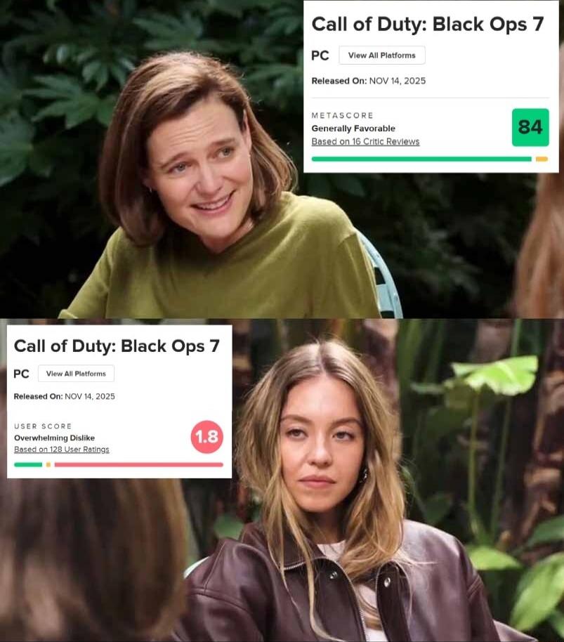 Call of Duty: Black Ops 7
PC View All Platforms Released On: NOV 14, 2025
METASCORE Generally Favorable Based on 16 Critic Reviews 84
Call of Duty: Black Ops 7
PC View All Platforms Released On: NOV 14, 2025
USER SCORE Overwhelming Dislike Based on 128 User Ratings 1.8