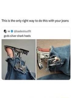 This is the only right way to do this with your jeans @badestoutfit gcds silver shark heels