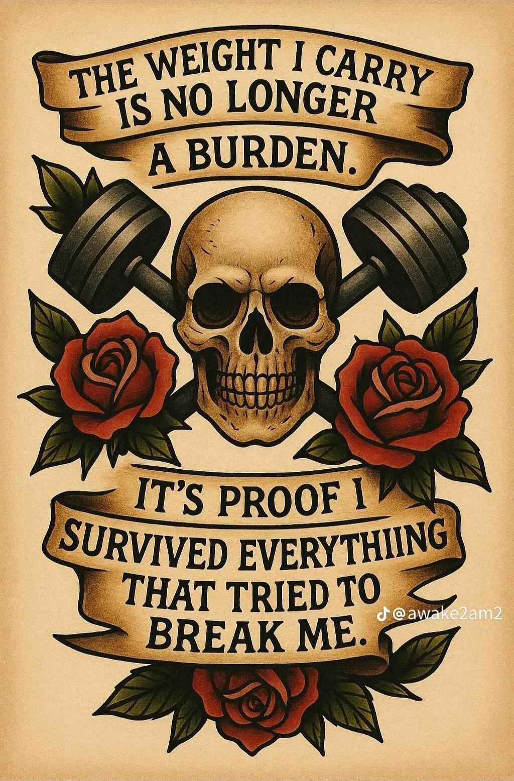 THE WEIGHT I CARRY IS NO LONGER A BURDEN. IT'S PROOF I SURVIVED EVERYTHING THAT TRIED TO BREAK ME.
